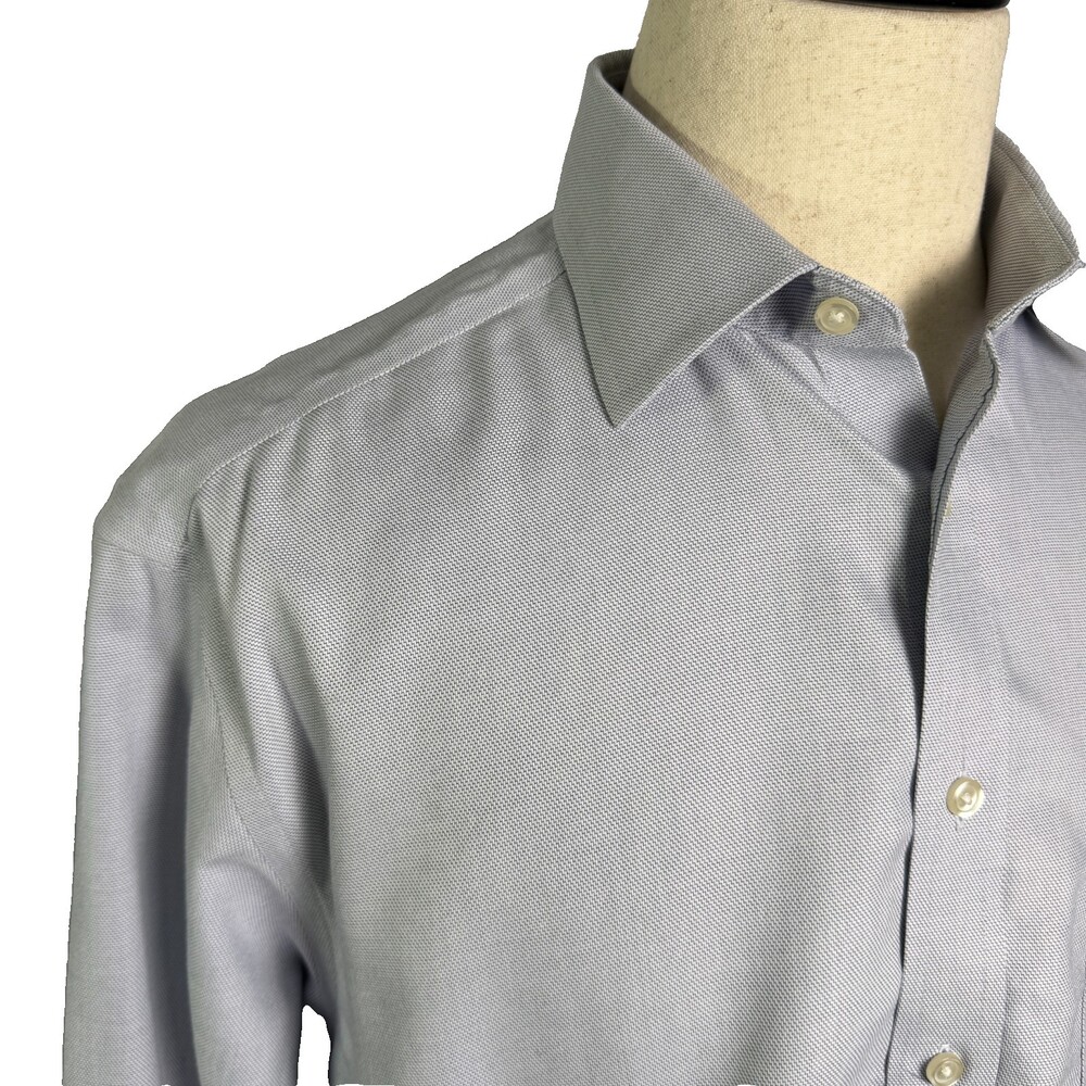 Charles Tyrwhitt Men's Dress Shirt 17/35 Classic Fit Non-Iron Gray Micro-Pattern